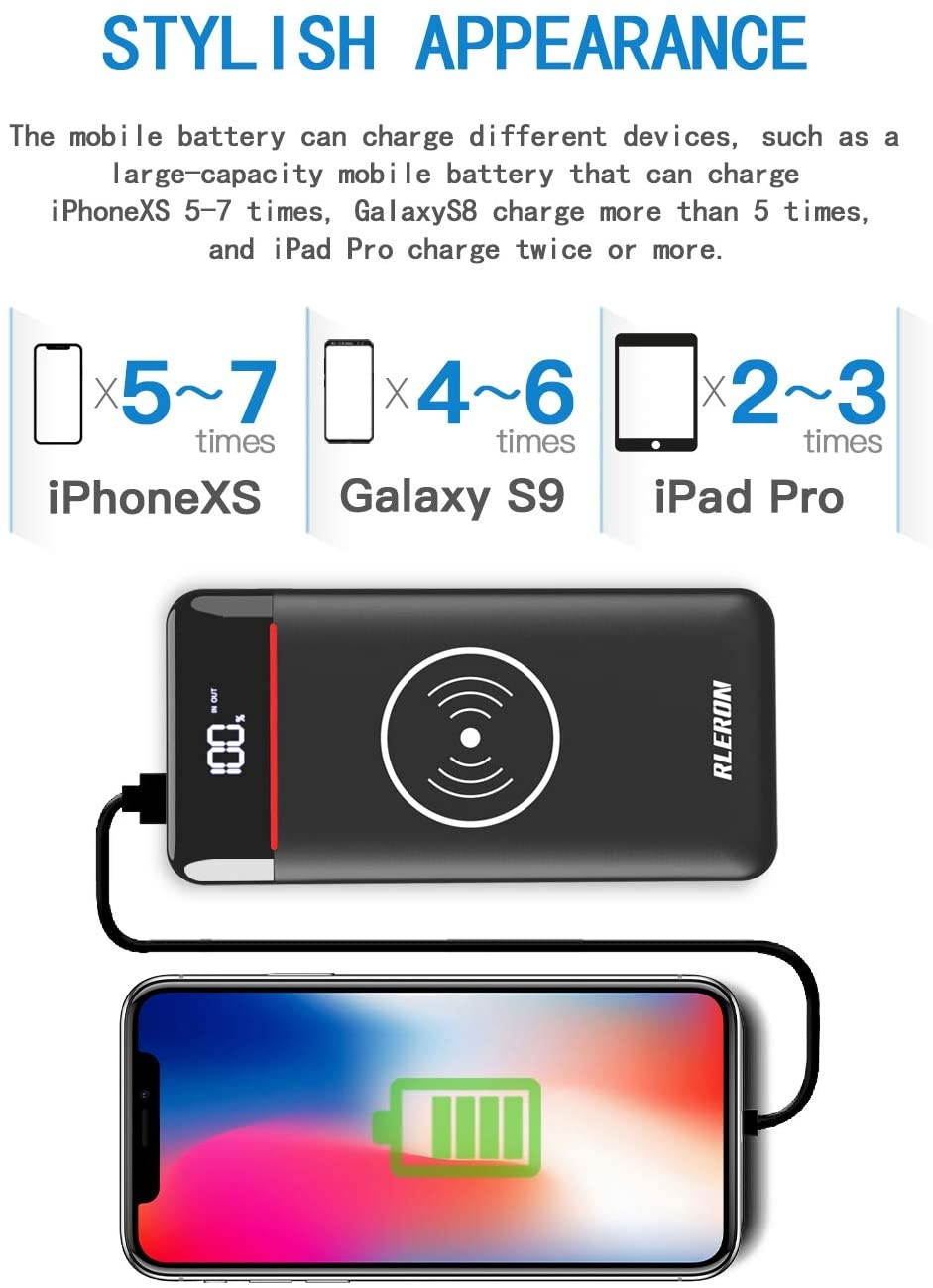 Wireless Portable Charger 25000mAh Power Bank with 3 Outputs& 2 Inputs Huge Capacity Backup Battery with LCD Display Compatible with Smart PhonesAndroid PhoneTablet and More