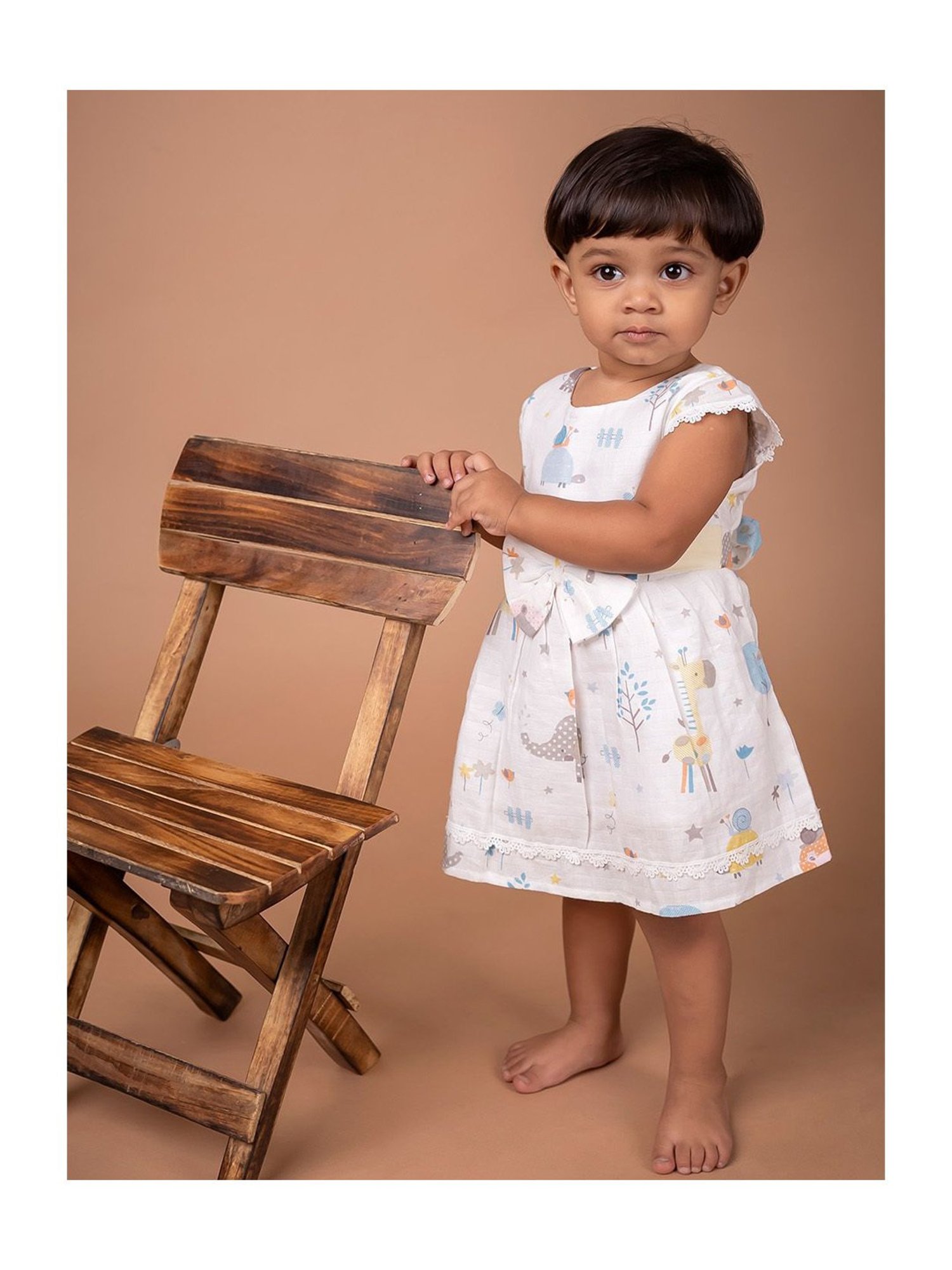 Baby Moo Kids White & Yellow Printed Dress