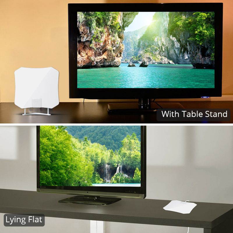 Antop AT-132 Indoor TV Antenna - 30 Mile - Super Slim 0.02" - Piano White - Table Stand - 10ft Cable - 4K UHD Ready