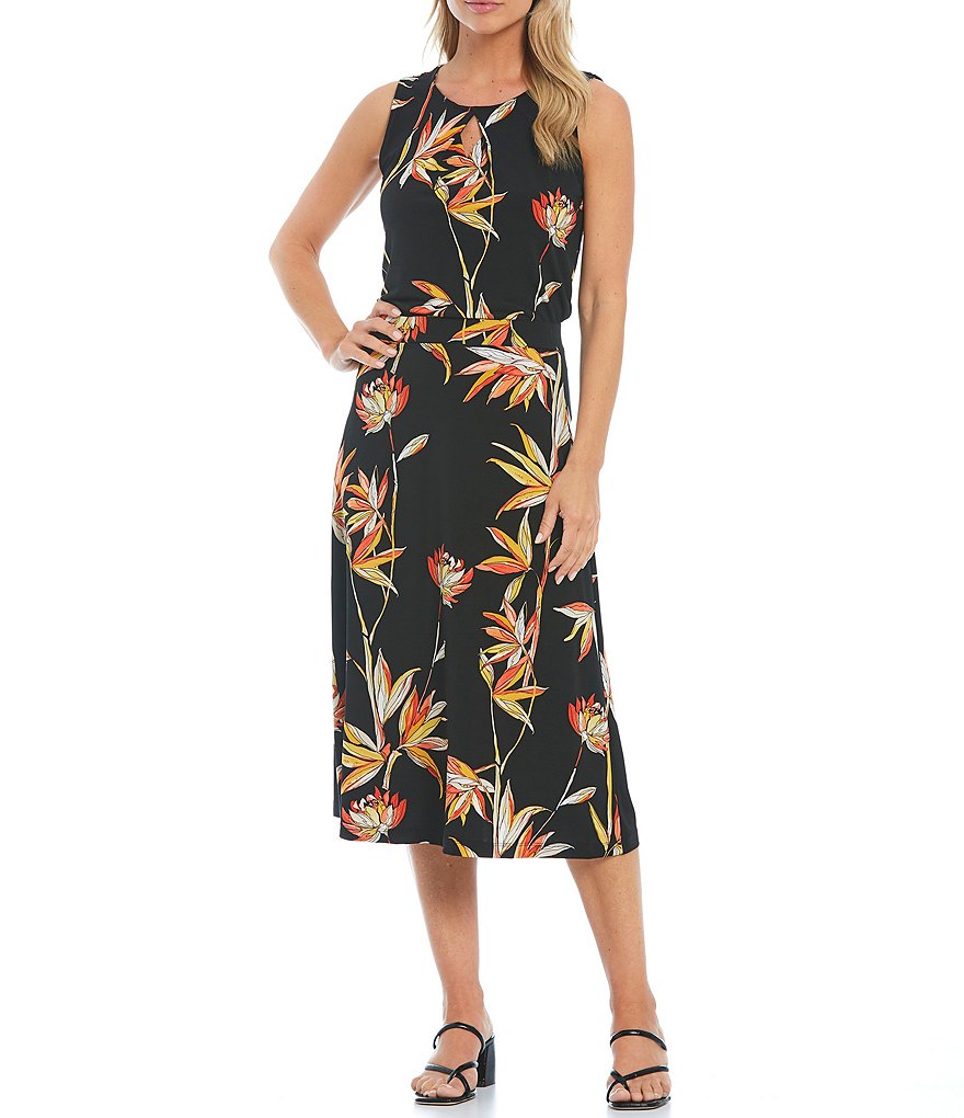 Kasper Petite Size Birds Of Paradise Sleeveless Diamond Keyhole Knit Top