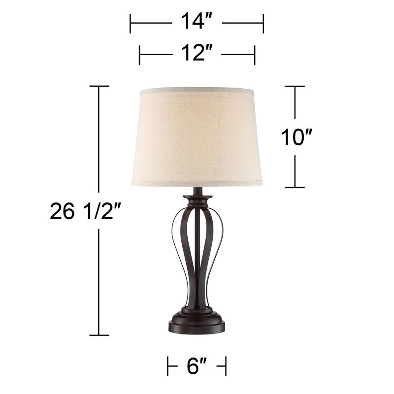 Regency Hill Modern Table Lamps Set of 2 Open Profile Bronze Fabric Drum Shade for Living Room Bedroom Bedside Nightstand Office
