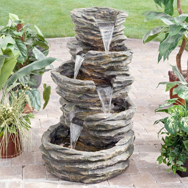 Chatsworth Two Tier Solar On Demand Fountain with Weathered Stone - Smart Solar