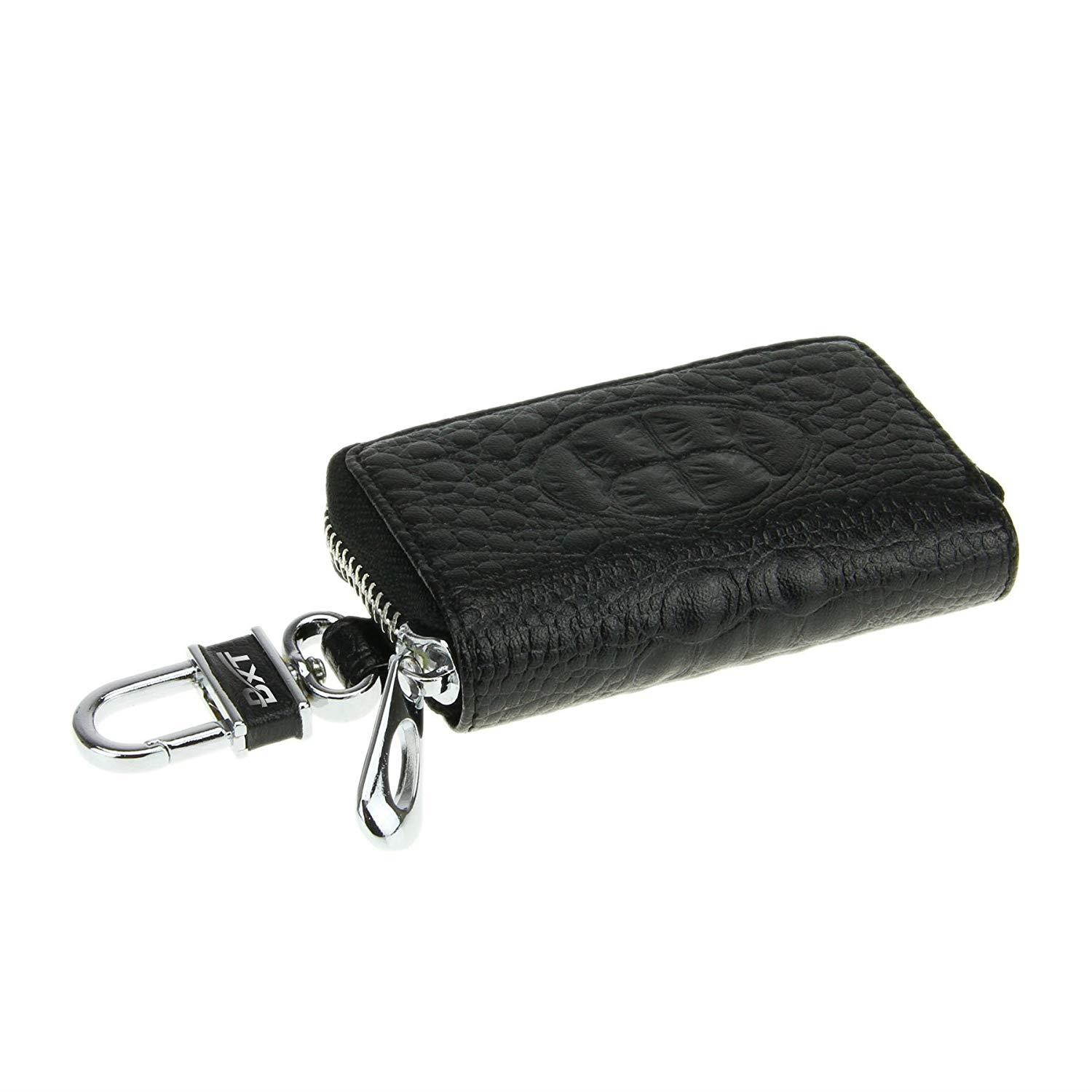 Womens Mens Luxury Delicate Crocodile Genuine Leather Pocket Size Key Pouch Bag Solid Color Zipper Universal Car Smart Key Case Holder Coin Purse Wallet Key Ring Hook Keychain Tags