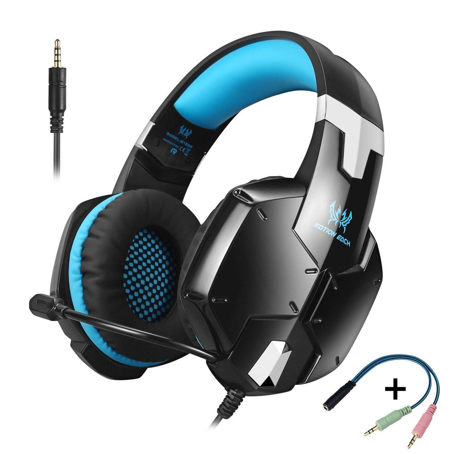 KZON G1200 Gaming Headset for PS4, Professional 3.5mm PC Stereo Headphones with Mic, Comfortable Bass Headband with Integrated Microphone for PS4 PC Computer Laptop Smartphones,