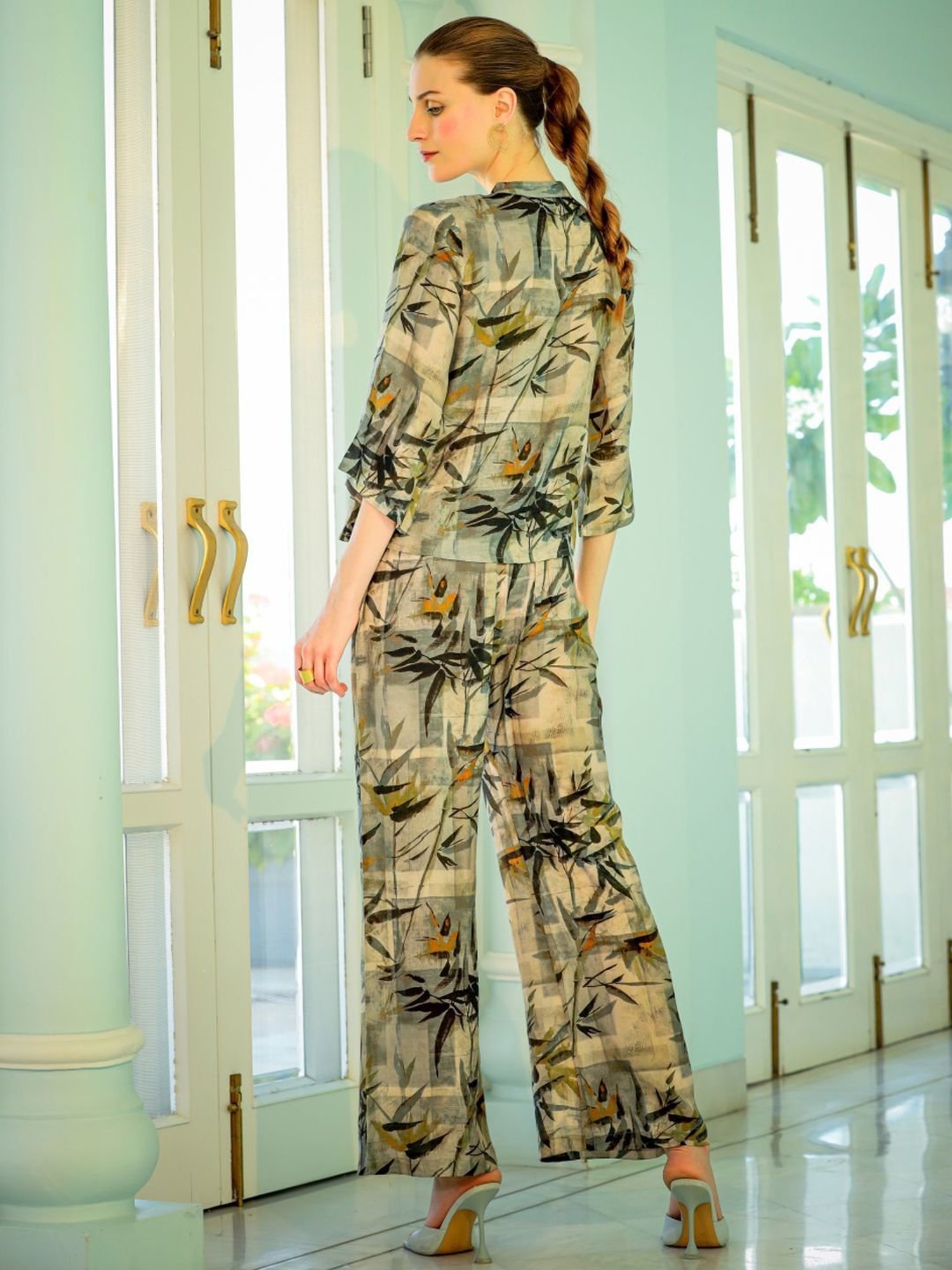 Zolo Label Green Printed Top Pant Set