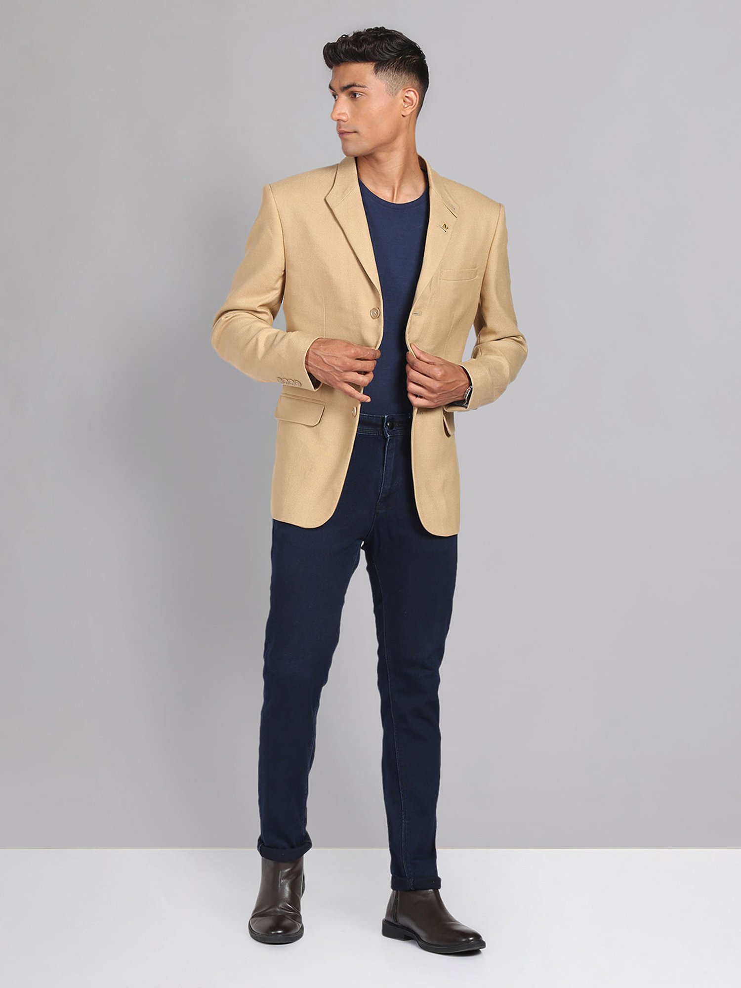 AD by Arvind Beige Regular Fit Textured Blazer