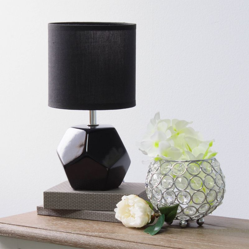 Round Prism Mini Table Lamp with Matching Fabric Shade Black - Simple Designs