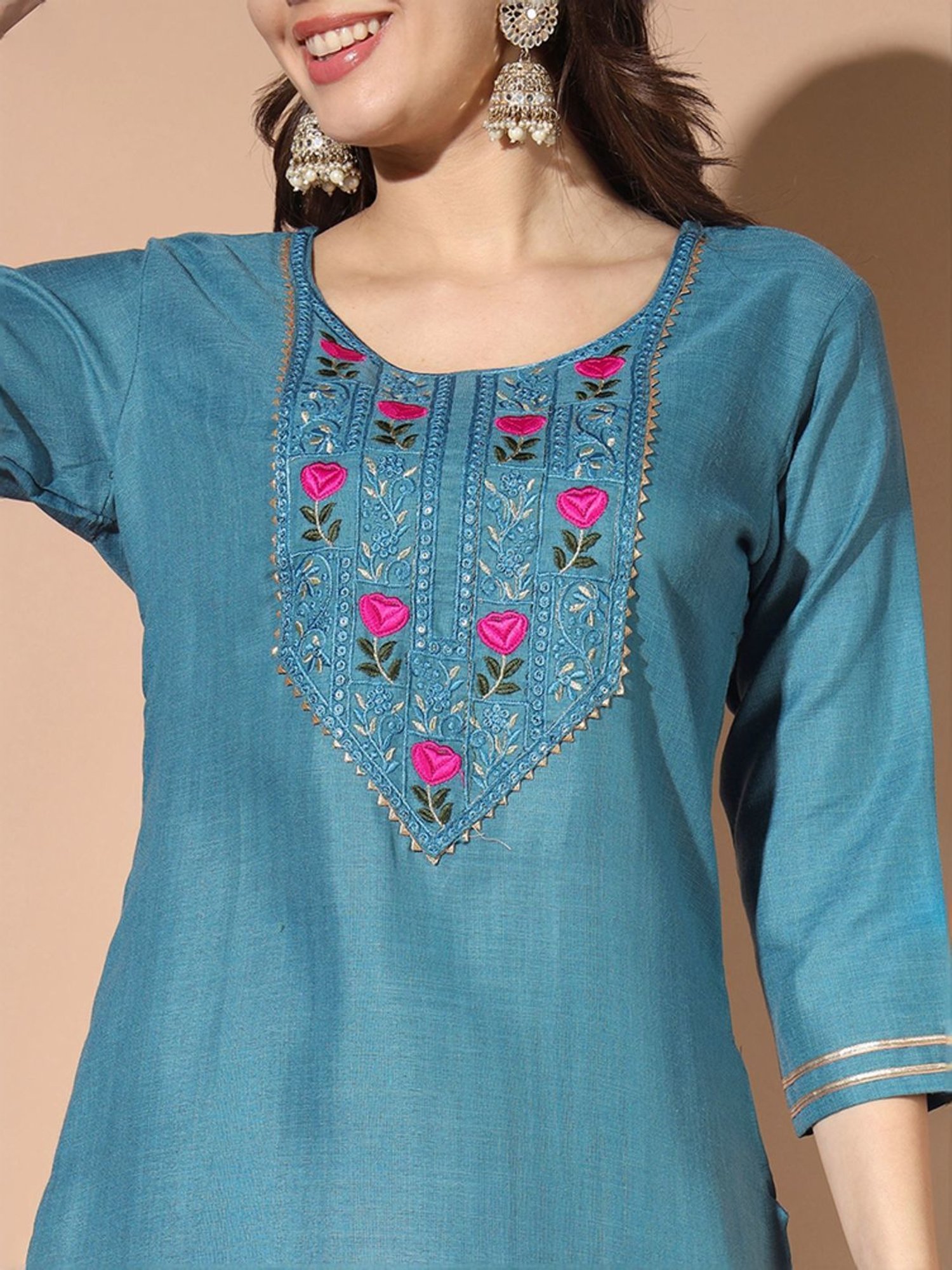 Skylee Teal Blue Embroidered Kurta Pant Set With Dupatta