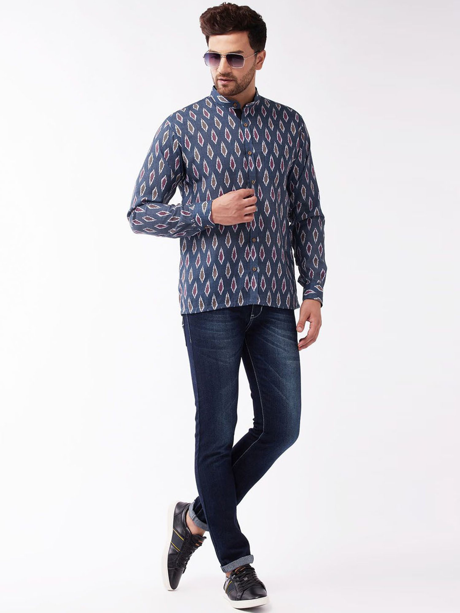 Vastramay Grey Cotton Straight Fit Printed Shirts