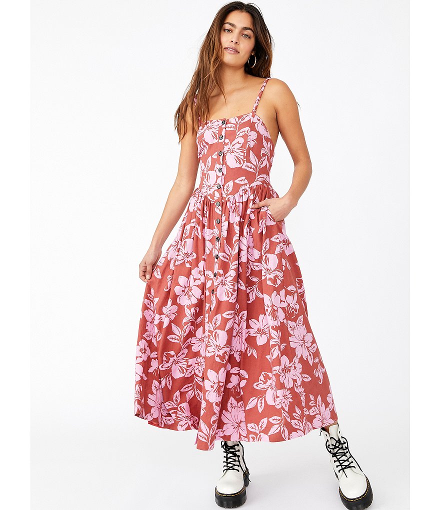 Free People The Perfect Square Neck Sleeveless Floral Midi Sundress