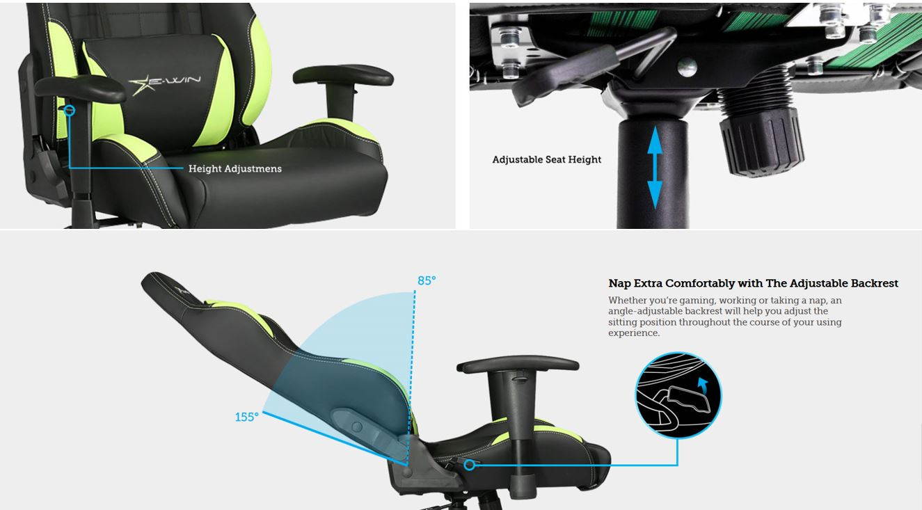 EWin Gaming and Office Chair CLD Calling Series Ergonomic With Head and Back Pillows (Black and Blue)