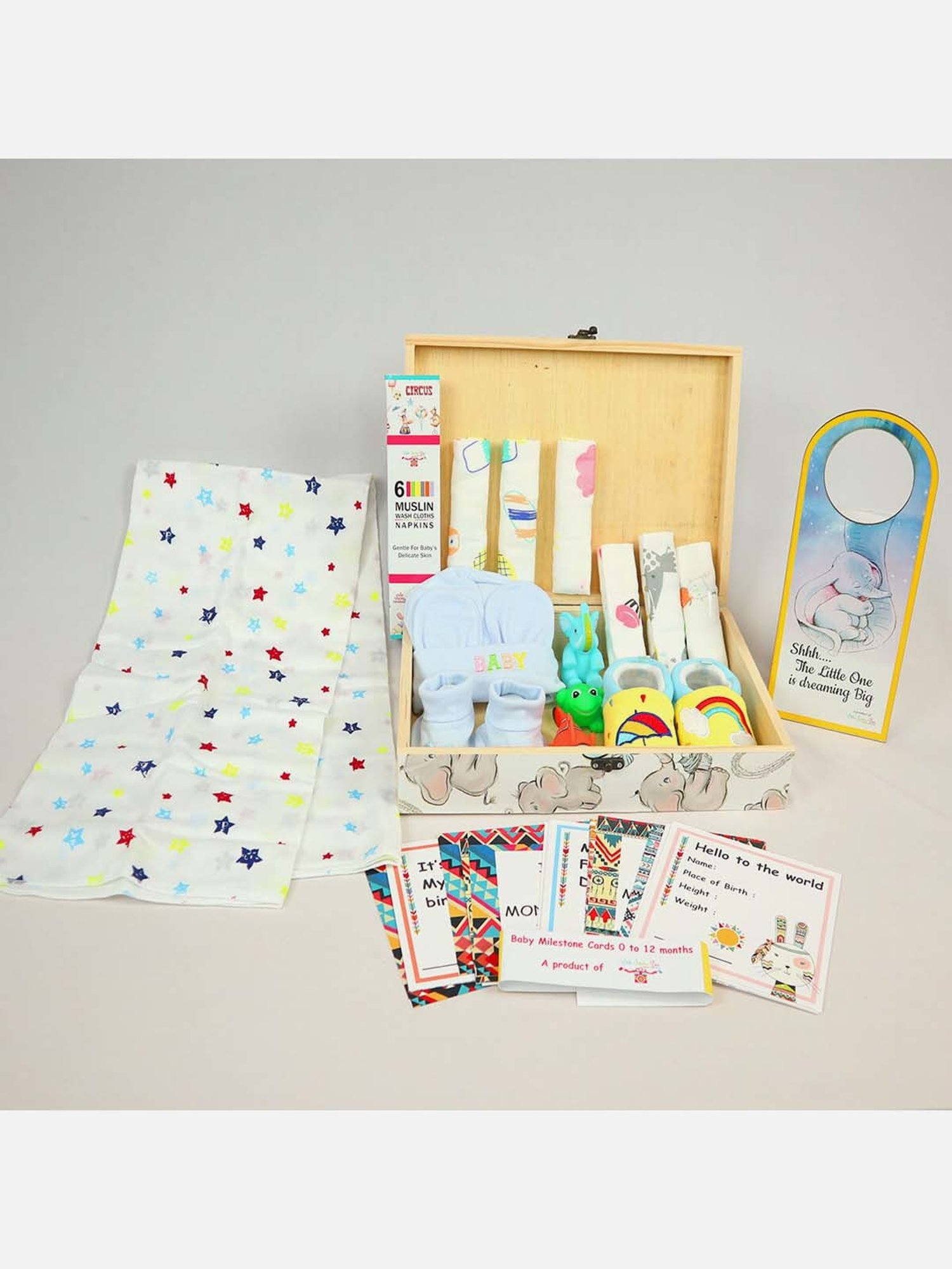 Little Surprise Box Kids Blue Cotton Printed Full Sleeves Gift Set