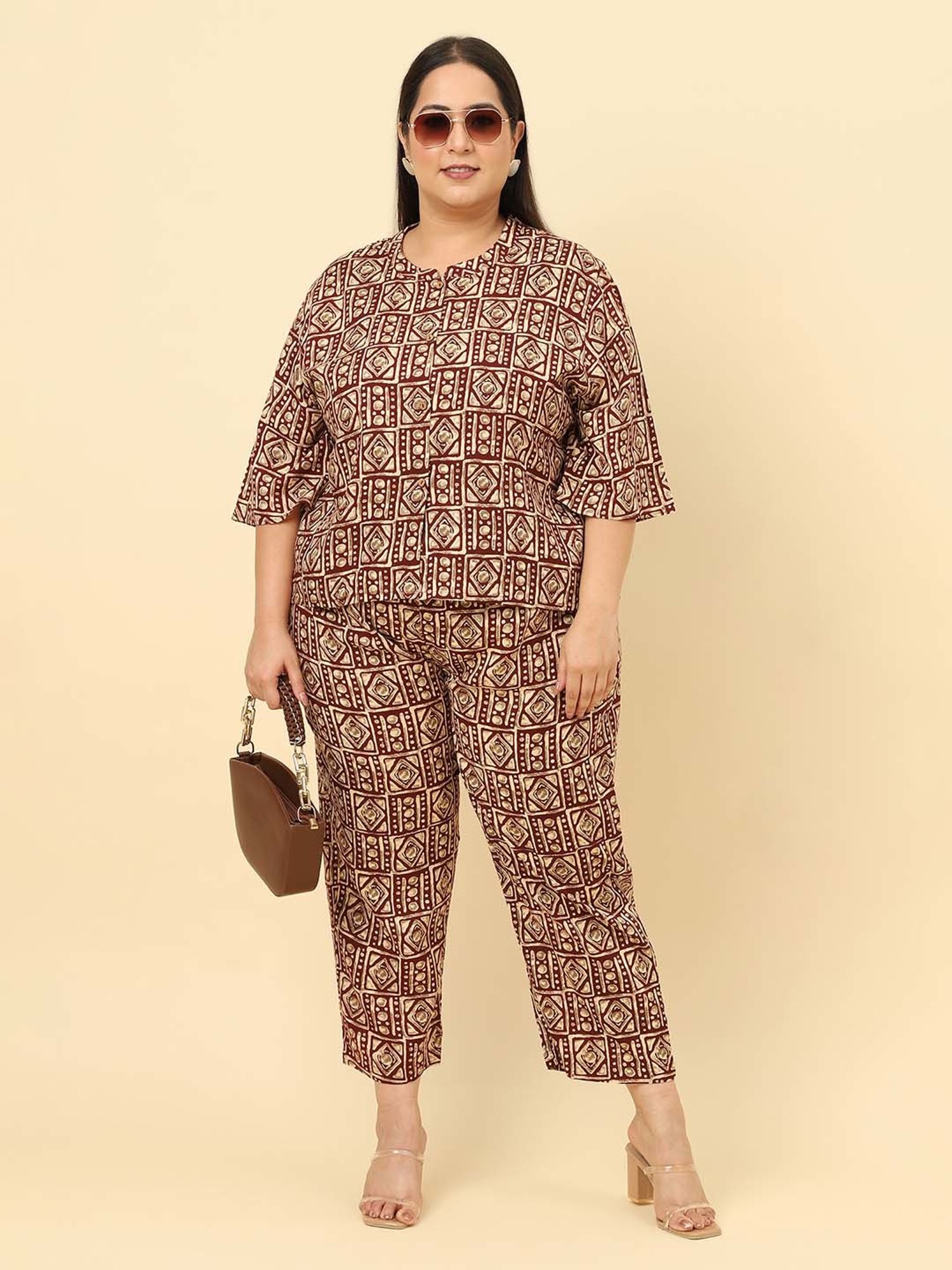 Sringam Maroon Printed Top Pant Set