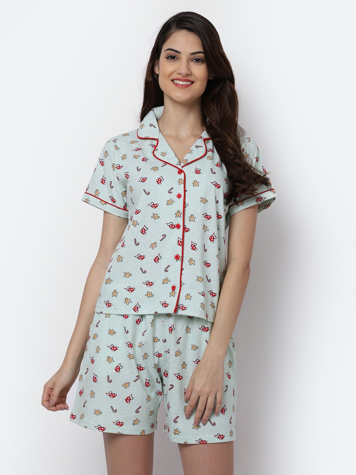 Boston Club Light Green Printed Shirt With Shorts