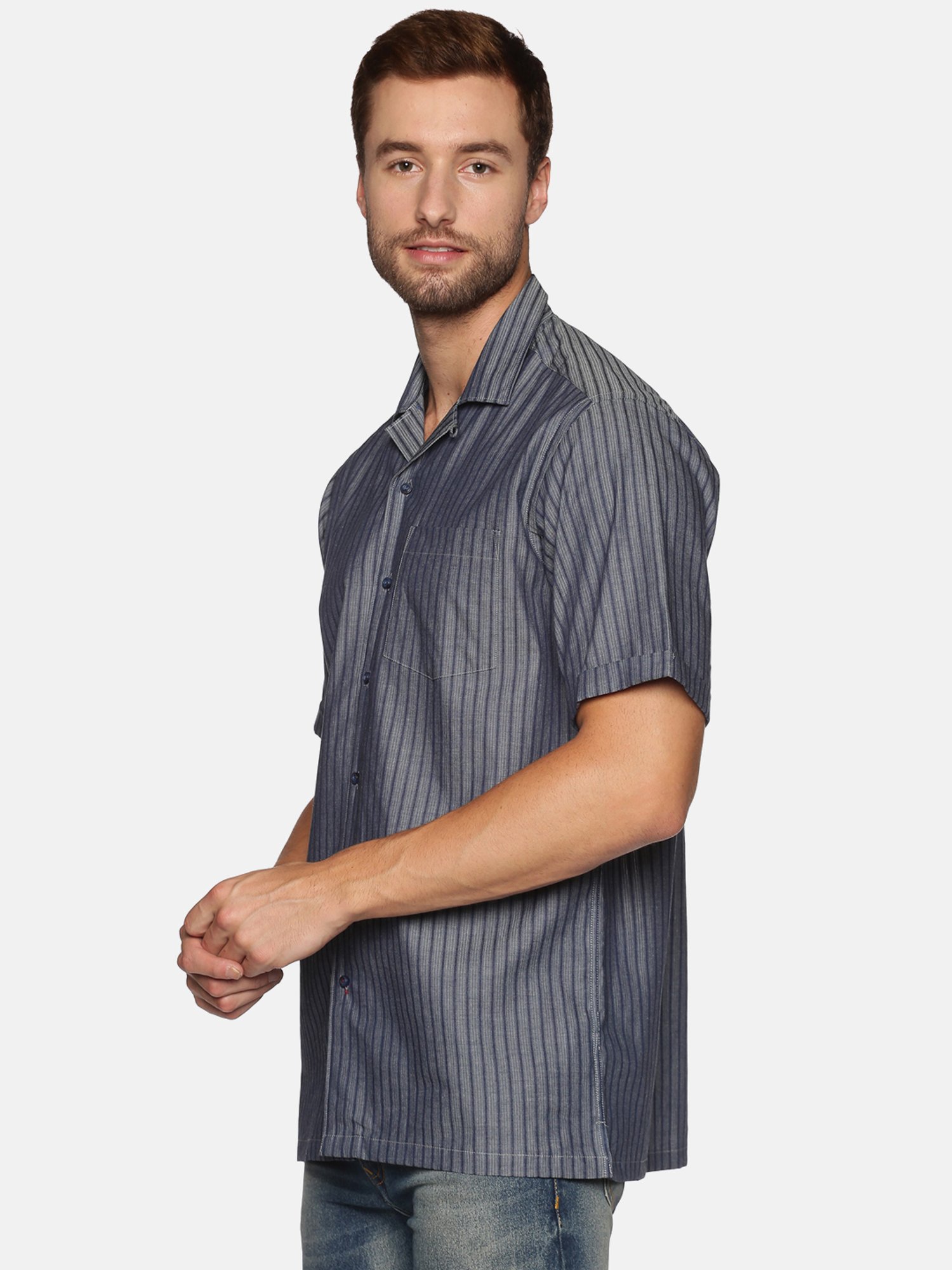 Don Vino Grey Regular Fit Striped Shirt