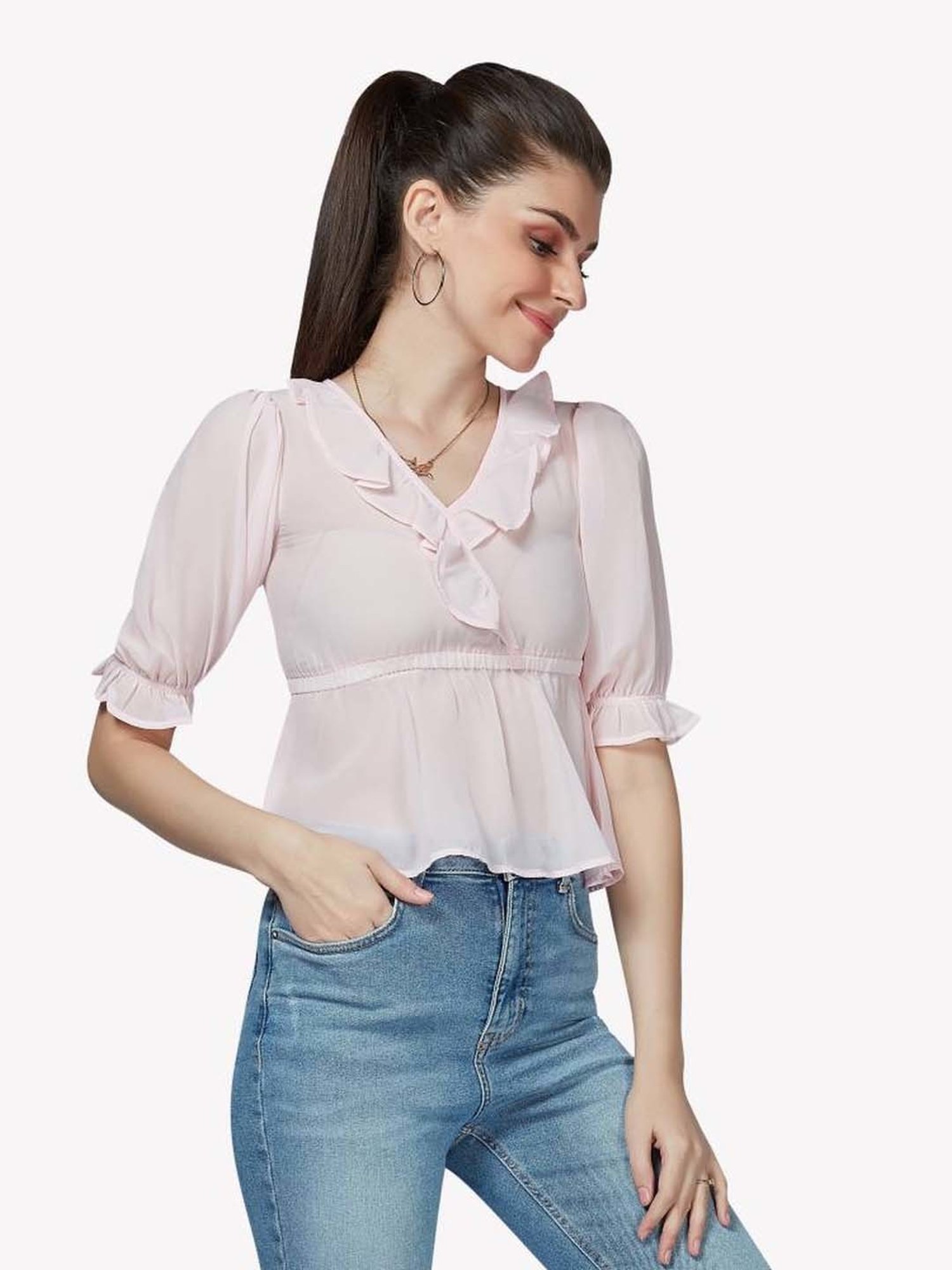 VASTRADO Pink V Neck Top