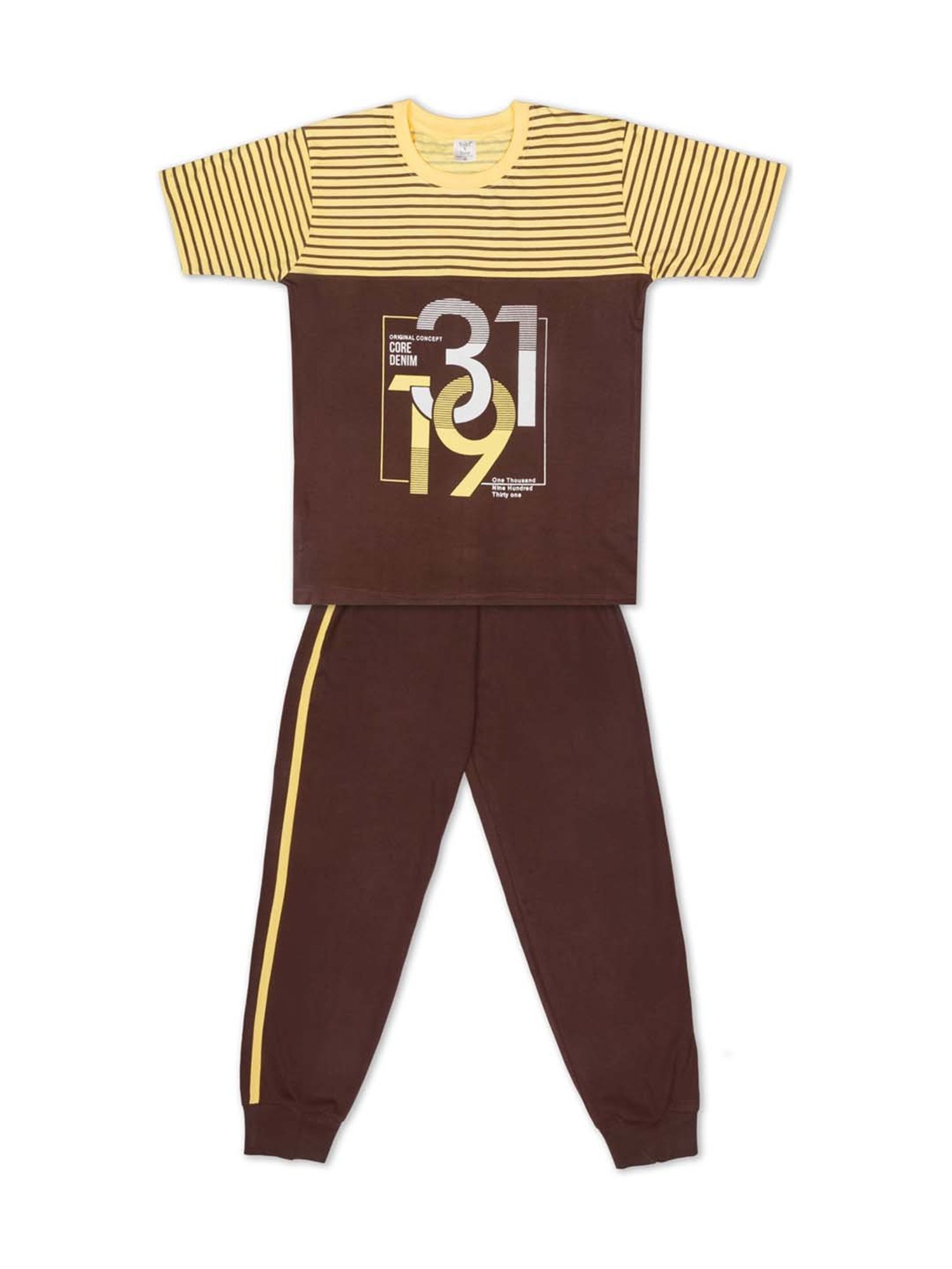 Todd N Teen Kids Yellow Cotton Printed T-Shirt & Joggers