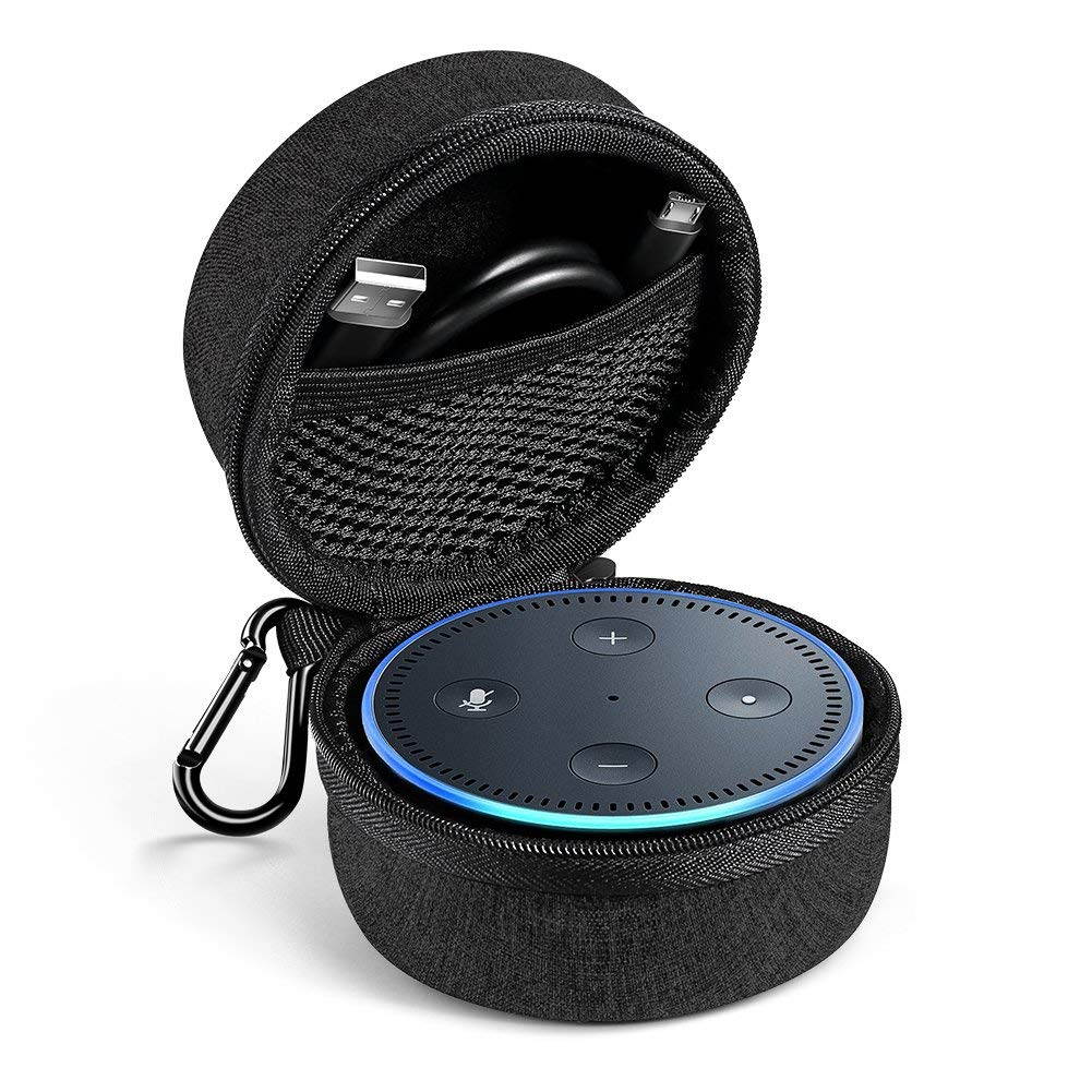 UGREEN Carrying Case for Echo Dot 2nd Generation Travel Protective Hard Case Holder Cover for Echo Dot 2 Speaker, Fits for USB Cable and Wall Charger Accessories, Portable with Carabiner (Grey)