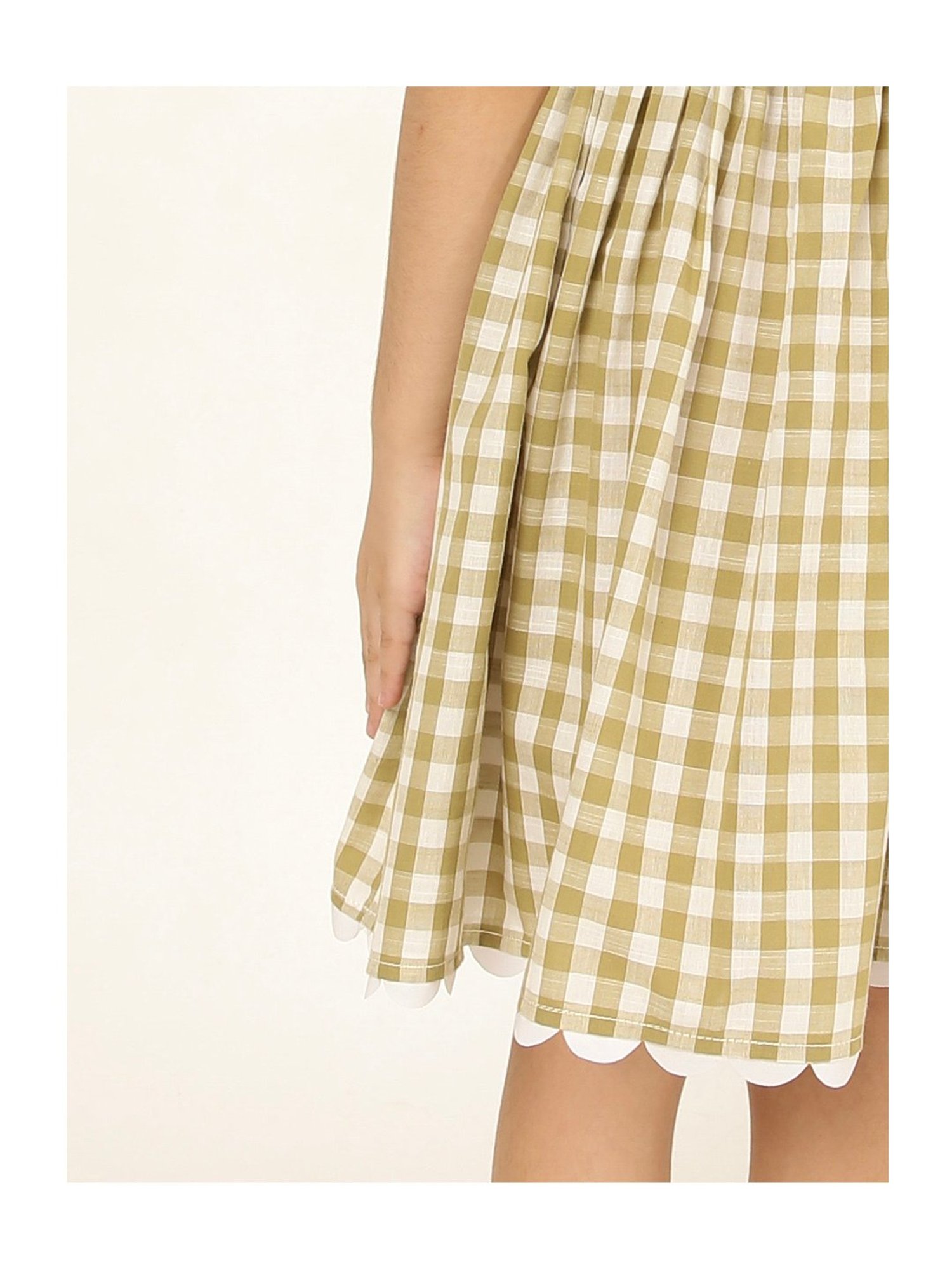 A Little Fable Girls Green & White Checks Dress