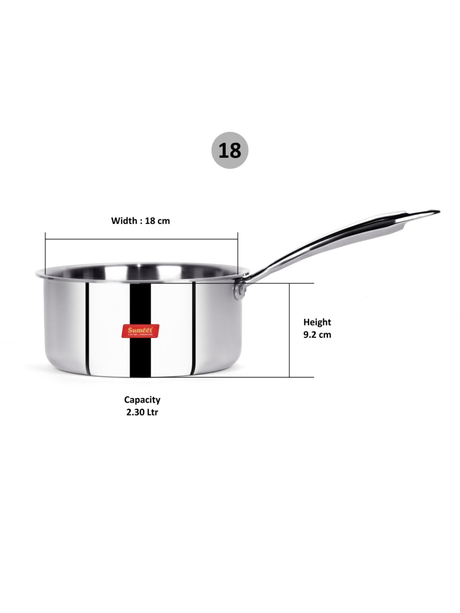 Sumeet Cook Smart TriPly SAS (Steel-Aluminium-Steel - 3 Layers) Sauce Pan  - 2.3 Ltr - 20Cm