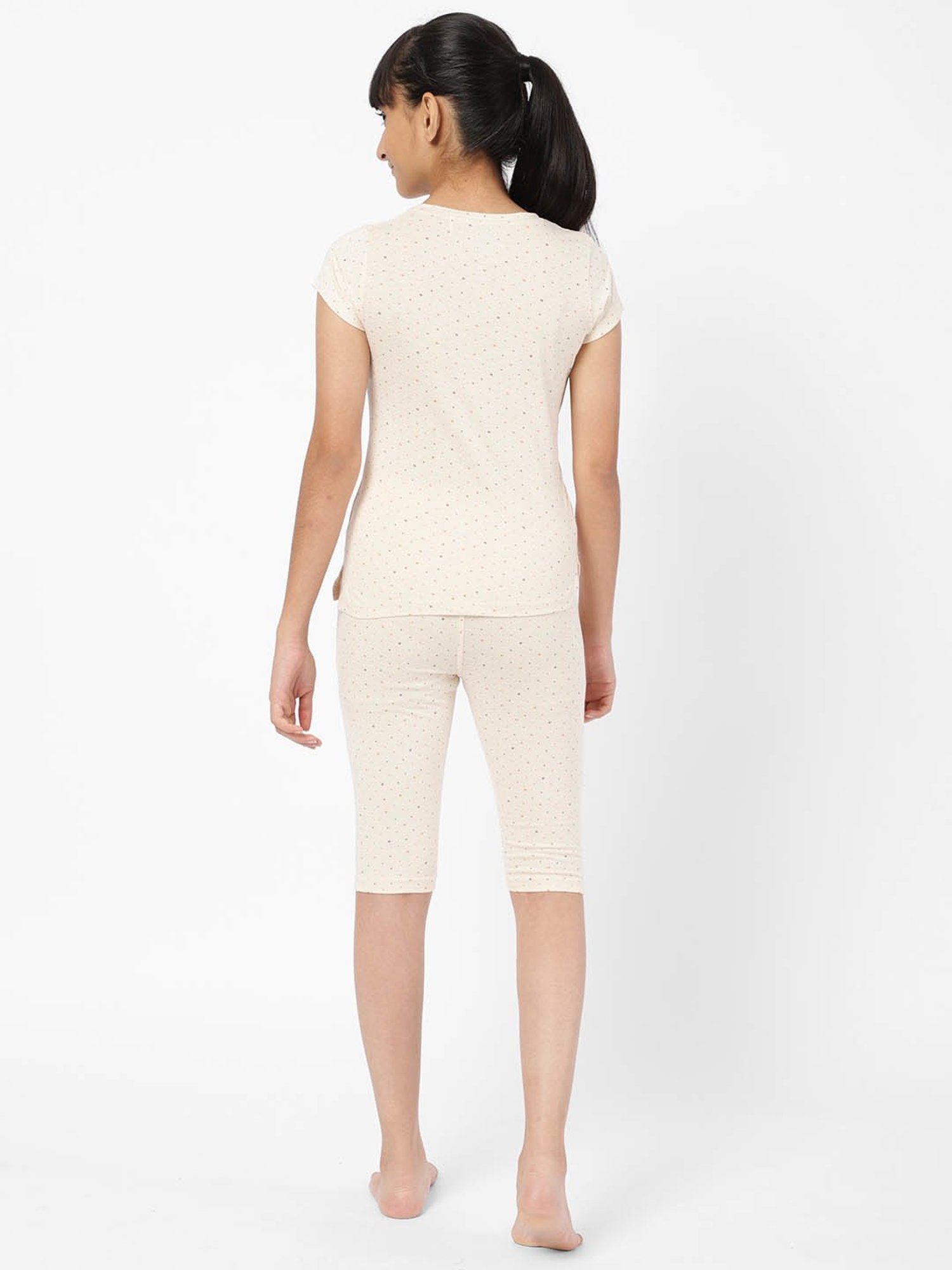 Sweet Dreams Kids Beige Printed Top with Capri