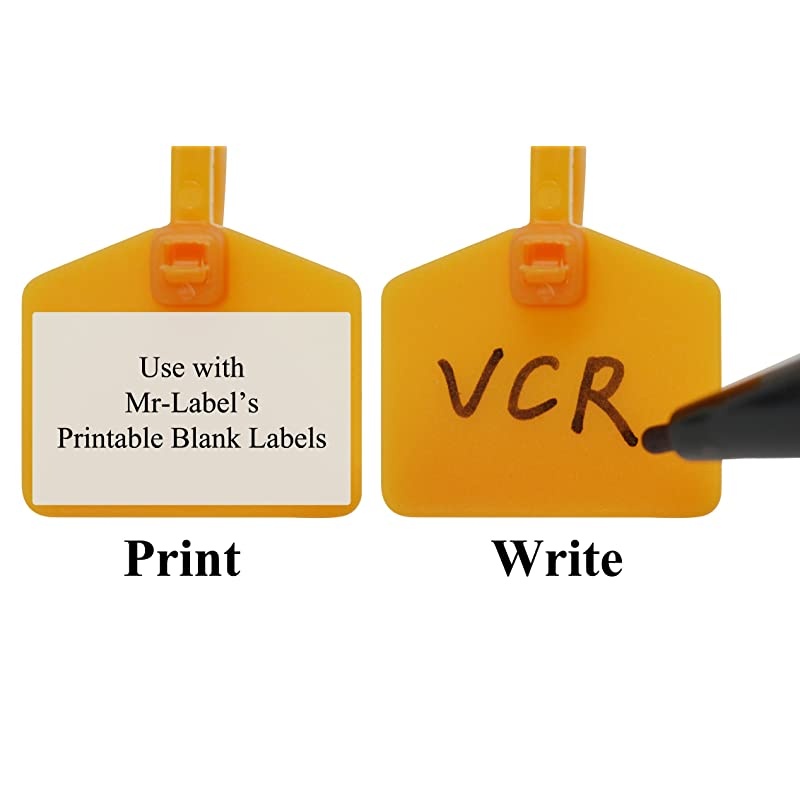 4-3/8&rdquo; Nylon Cable Zip Ties Tags Labels Marker &ndash; Write on | Self-Locking &ndash; with Free Printable Labels - for Wire Marking and Organizing (100, Yellow)