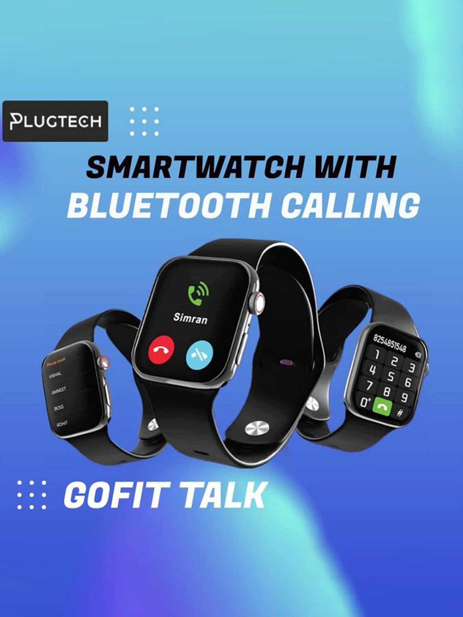 Plugtech GoFit Talk Smartwatch with Bluetooth Calling (Black)