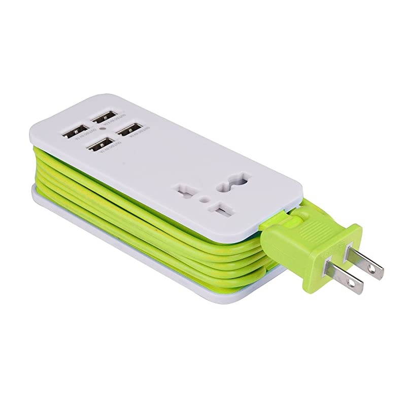 USB Power Strip, 4 Port USB Charger Station 5V 2.1A-1A 21W Travel Charging Strip Outlets 5ft Extension Power Supply Cord with Universal Flat Wall Plug 100V-240V Input USB Power Sockets (Green)