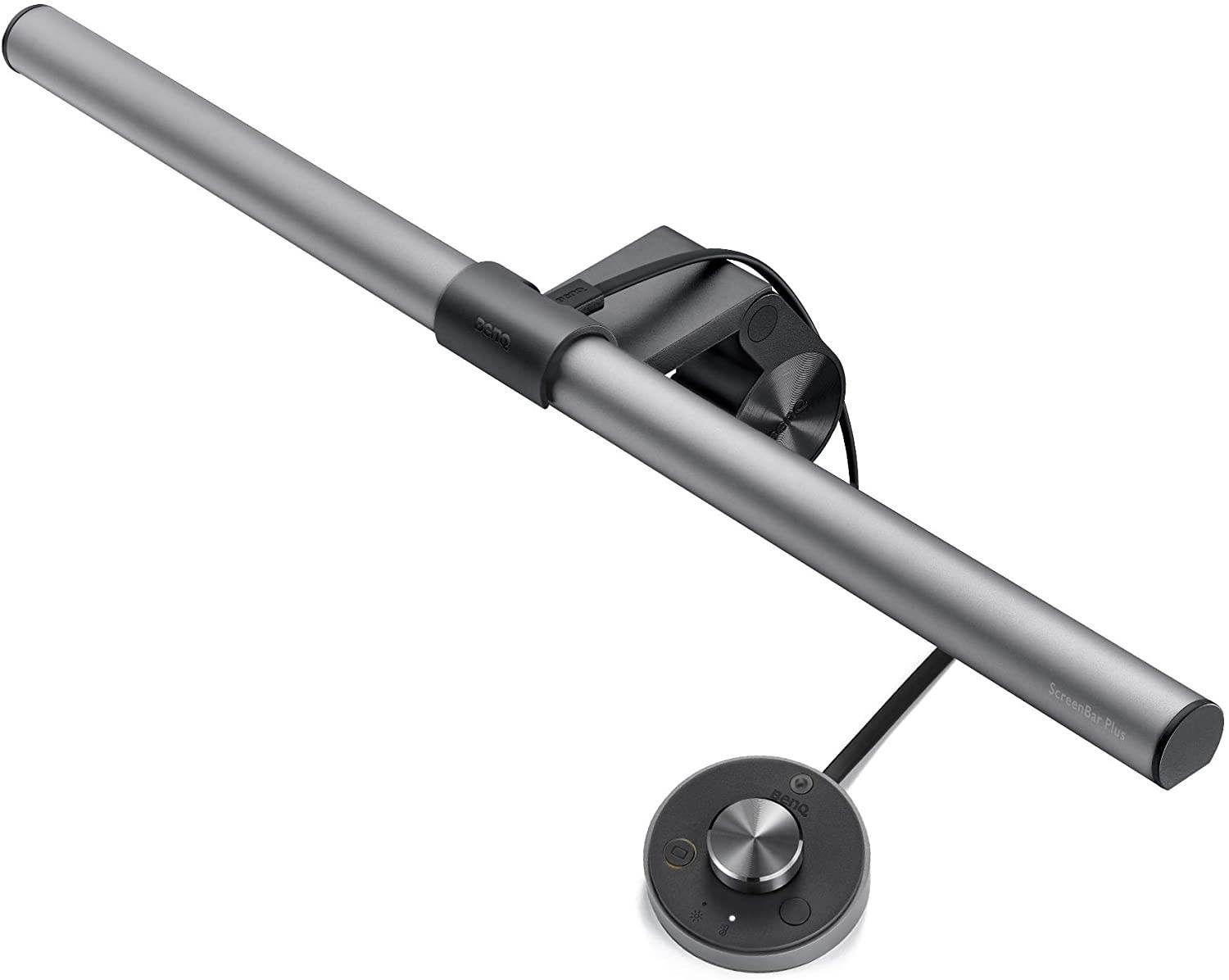 BenQ ScreenBar Plus e-Reading LED Computer Monitor Light Lamp with Desktop Dial Auto-Dimming and Hue Adjustment No Screen Glare Space Saving USB Powered Matte Silver