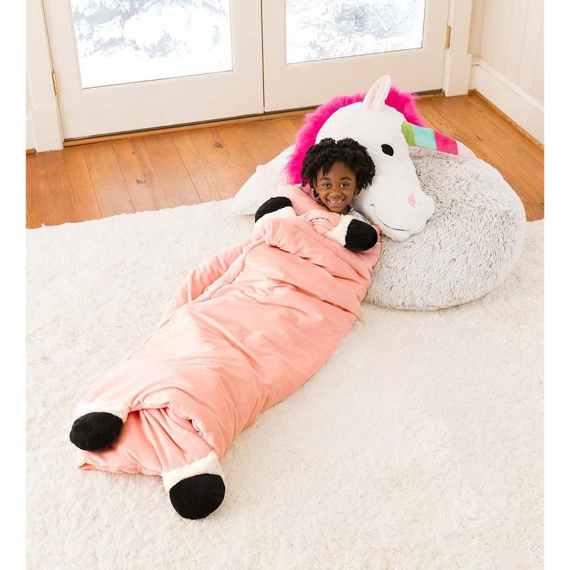 HearthSong Jumbo Plush Fantasy Snuggle Mat with Attached Pillow, Unicorn, 5'L x 4.5'W