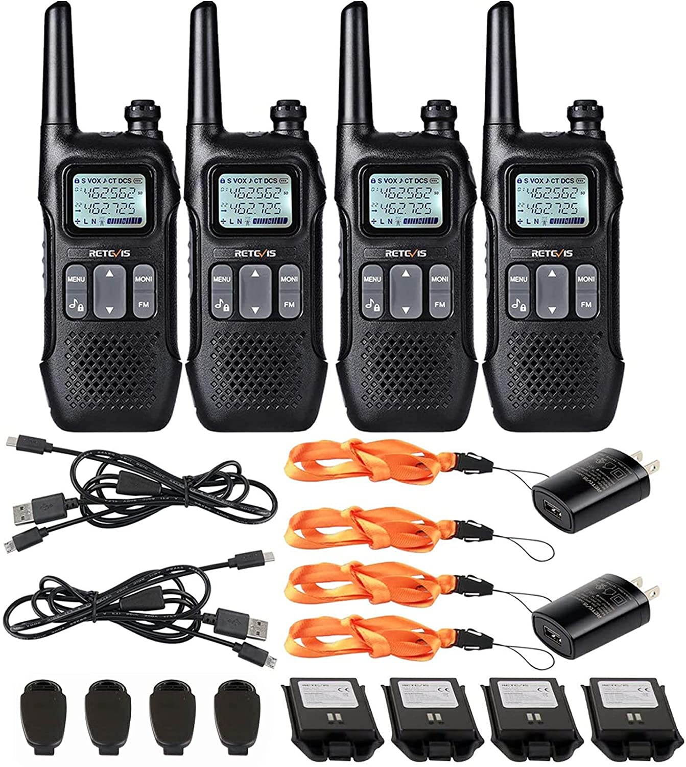 Retevis RT16 Walkie Talkies for Adults,Long Range Rechargeable Two Way Radio,Flashlight NOAA VOX,2 Way Radio for Camping Climbing Hiking Traveling Indoor Outdoor (4 Pack)