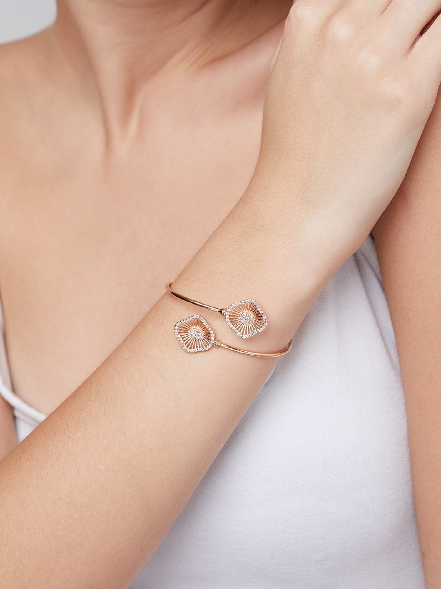 Zaveri Pearls Set of 2 Rose Gold Cubic Zirconia Contemporary Kada Bracelets-ZPFK13461