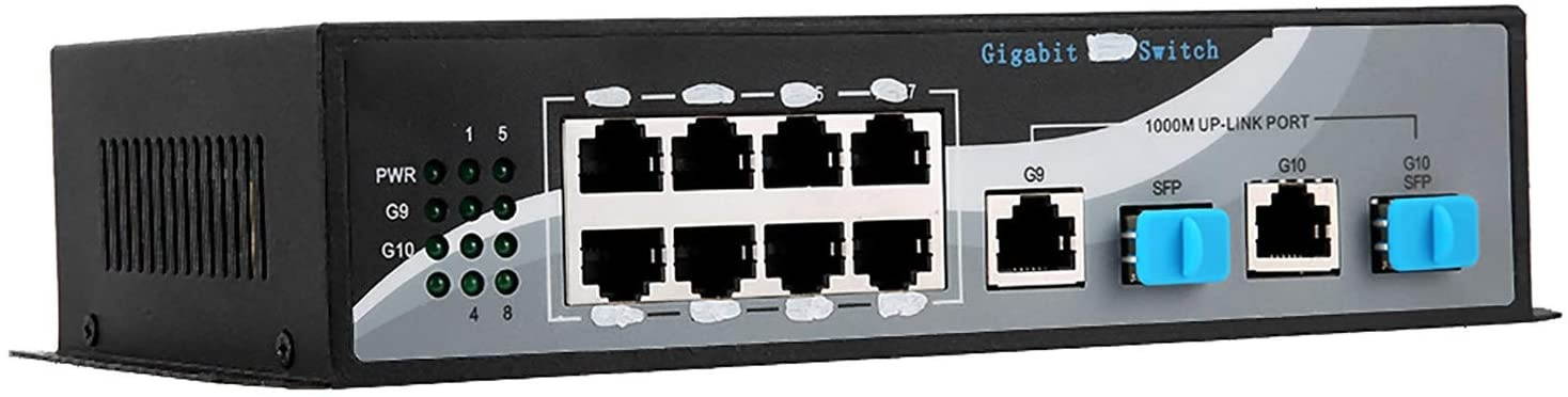 01 8-Port Ethernet Switch, 10/100/1000Mbps Plug and Play Portable 12V 2A Power Supply Switch Optical Converter, for Simple Settings Uplink Port Anti-Thunder