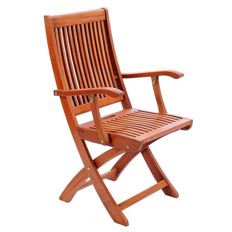 37" Eucalyptus Folding Chair with Arms for Garden and Patio Natural Oil Finish - ACHLA Designs
