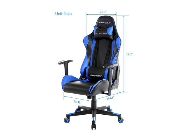 GTRACING Ergonomic Office Chair - Racing Seat, Height Adjustment, Pillows, Recliner, Swivel Rocker Tilt, for E-Sports, Computers, and Gaming