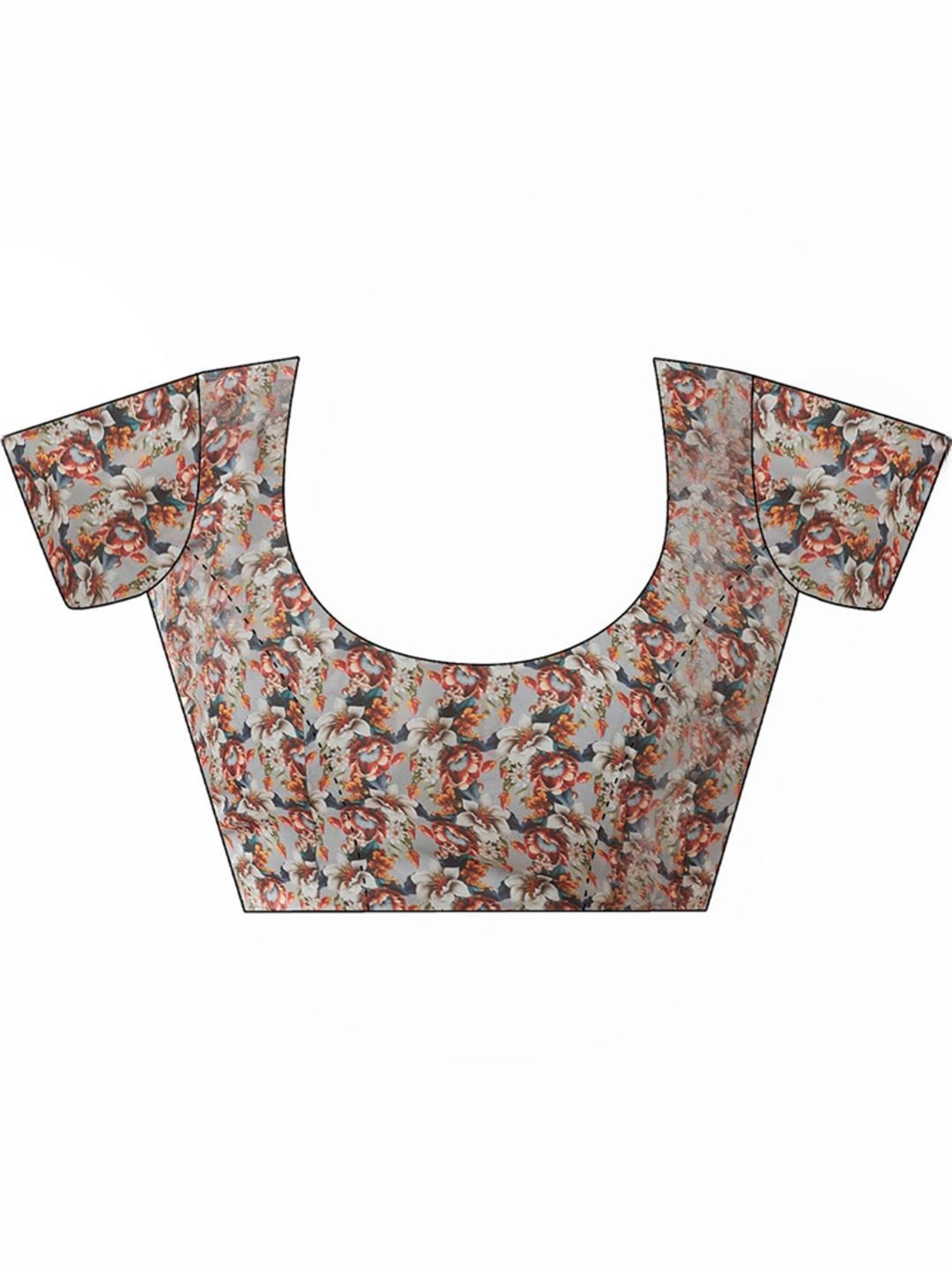 Satrani Grey Printed Saree With Unstitched Blouse