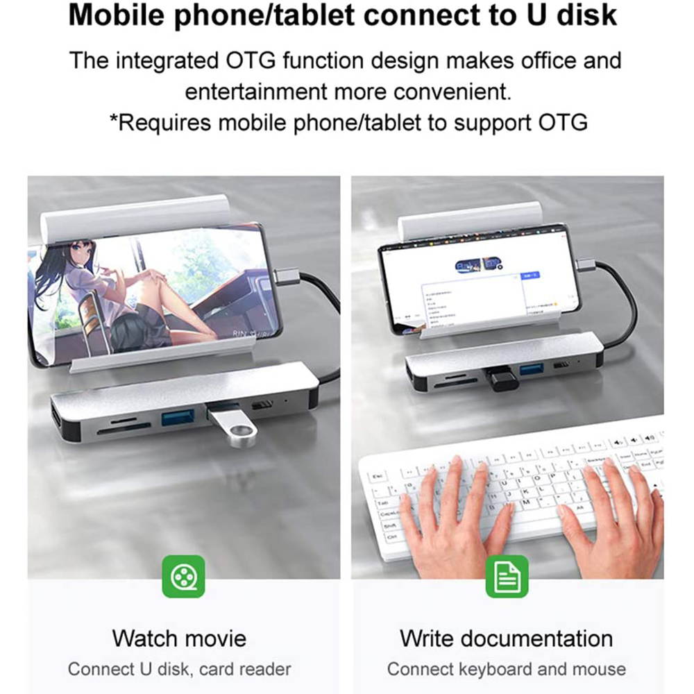 USB C Hub, 6-in-1 USB Type C Adapter with 4K HDMI Port, PD Port, 2 USB 3.0 Ports, TF/SD Card Reader for Apple MacBook Pro, iPad Pro, Surface, Chromebook and More USB C Devices