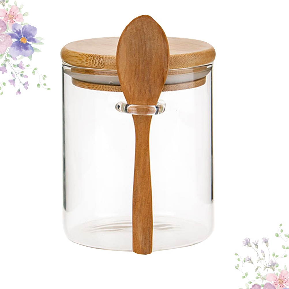 1Pc Kitchen Seasoning Jar Transparent Storage Pot Condiment Storage Case Dressing Bottles with Spoon 8x12cm