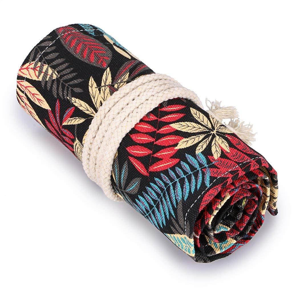 BTSKY Canvas Colored Pencil Wrap 72 Slot-Adult Coloring Pencil Holder Orgnizer for 72 Colored Pencils, NO Pencils (Leaf)