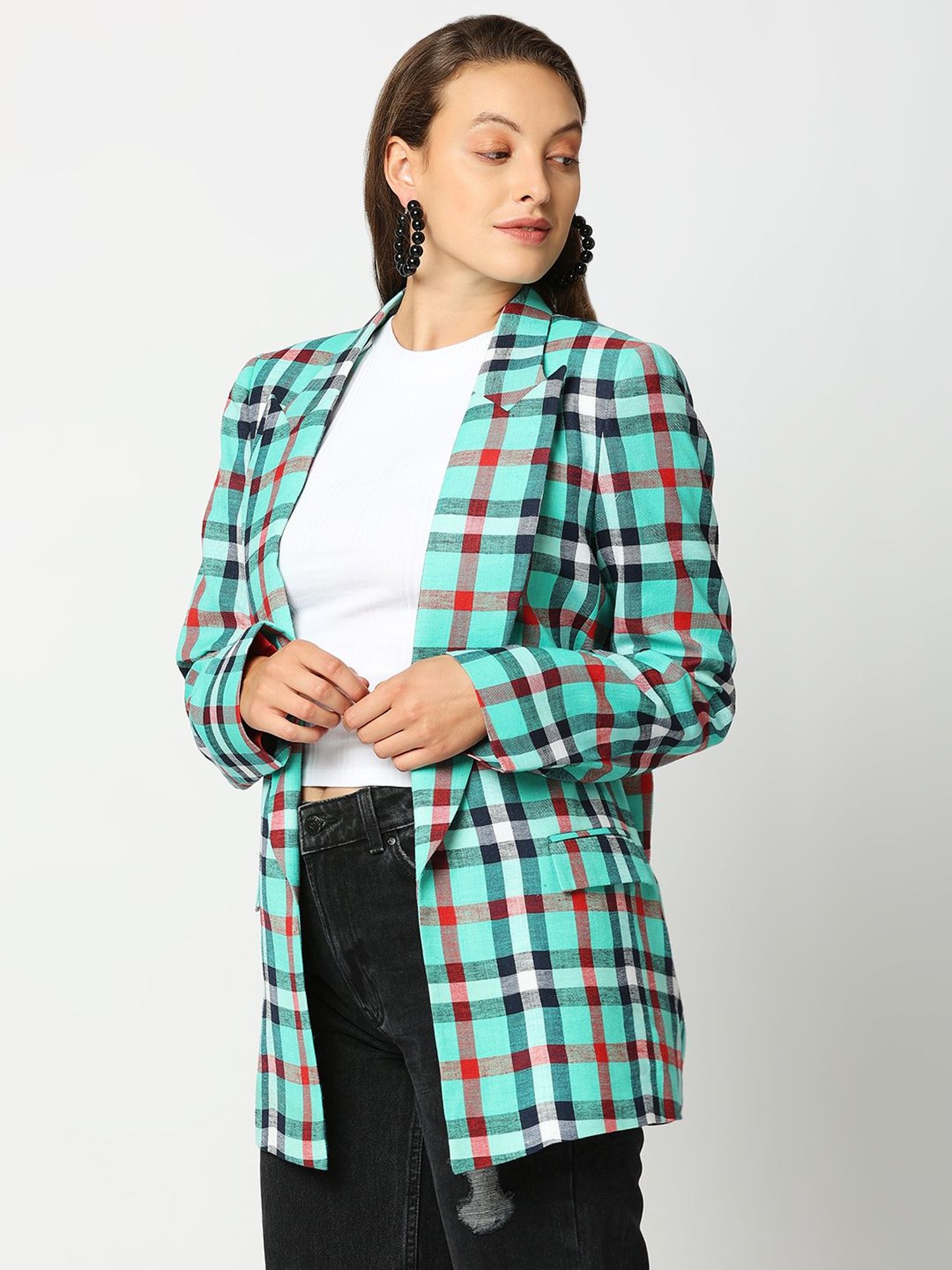 Remanika Green Pure Cotton Chequered Jacket