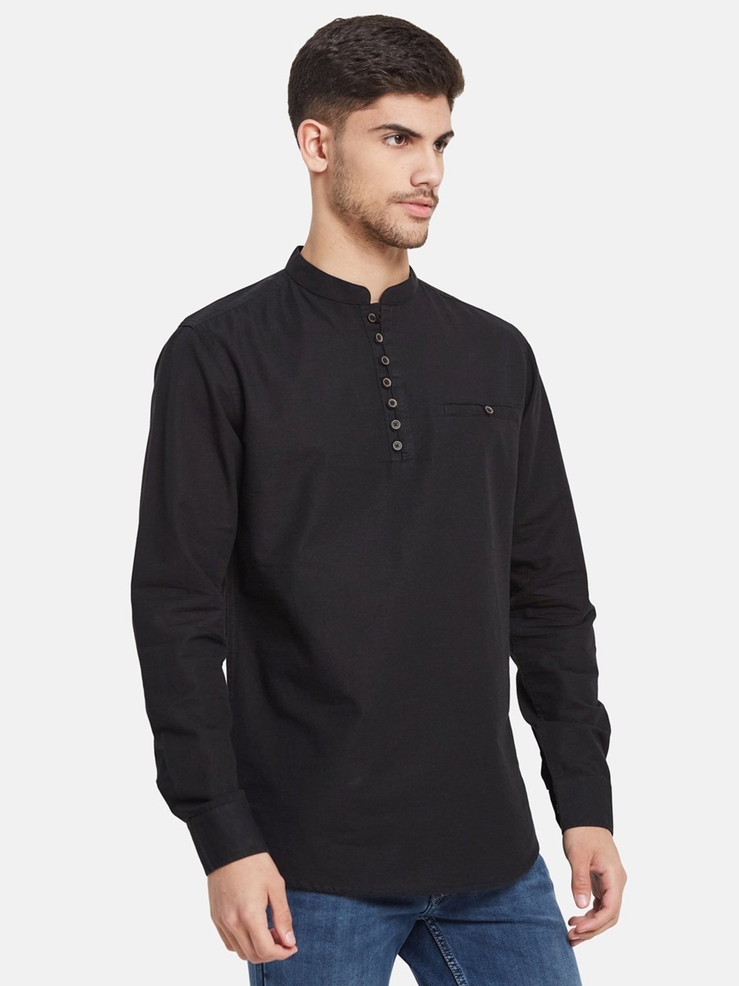 METTLE Black Cotton Regular Fit Shirt