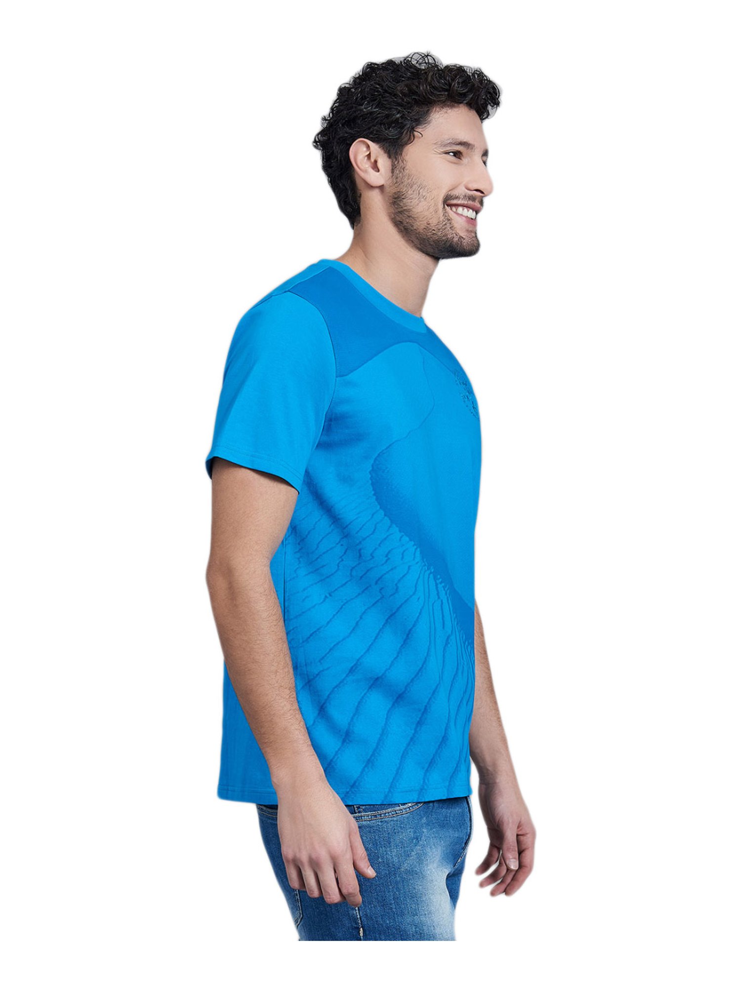 Beverly Hills Polo Club Blue Cotton Regular Fit Printed T-Shirt
