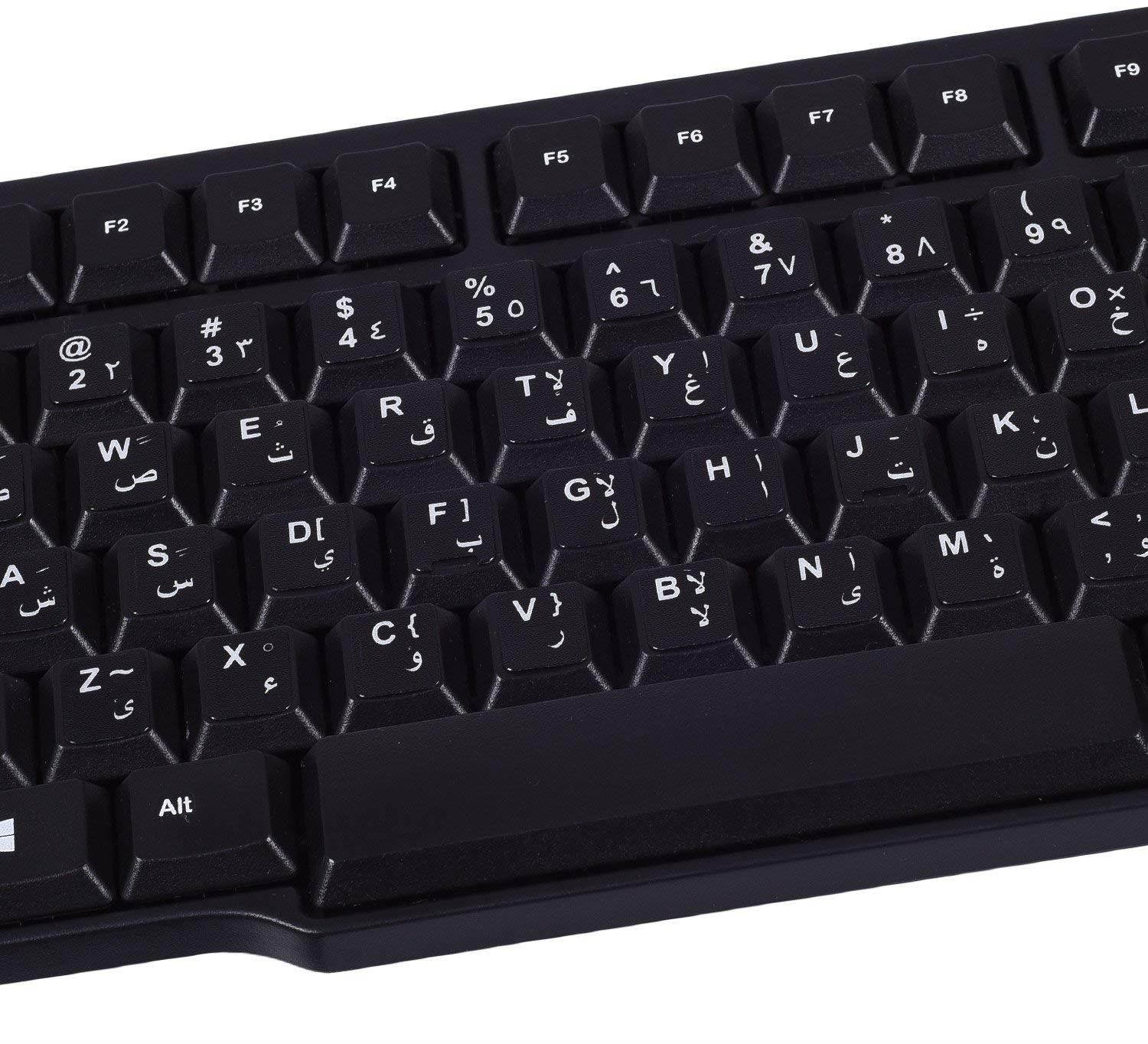 2PCS Pack Arabic Keyboard Stickers, Arabic Letters Keyboard Replacement Stickers Black Background with White Letters for Computer Laptop Notebook Desktop (Arabic)