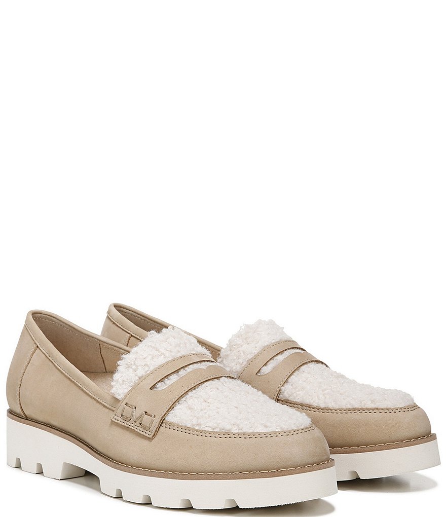 Vionic Cheryl Leather And Faux Curly Shearling Lugged Sole Penny Loafers