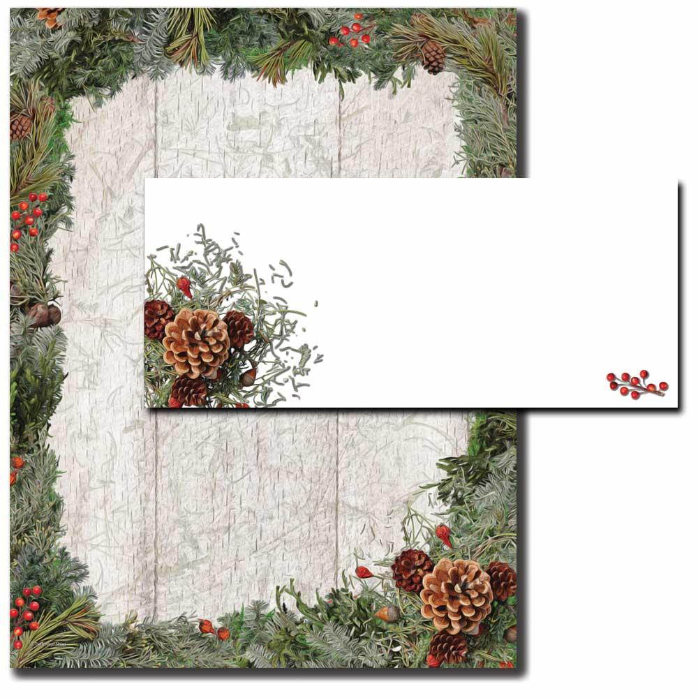 Holiday Wreath Letterhead With Coordinating Envelopes, 25pk