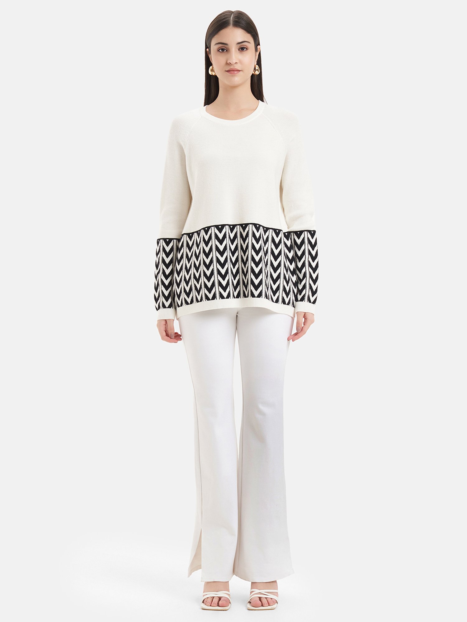 Kazo Off White Geometric Sweater