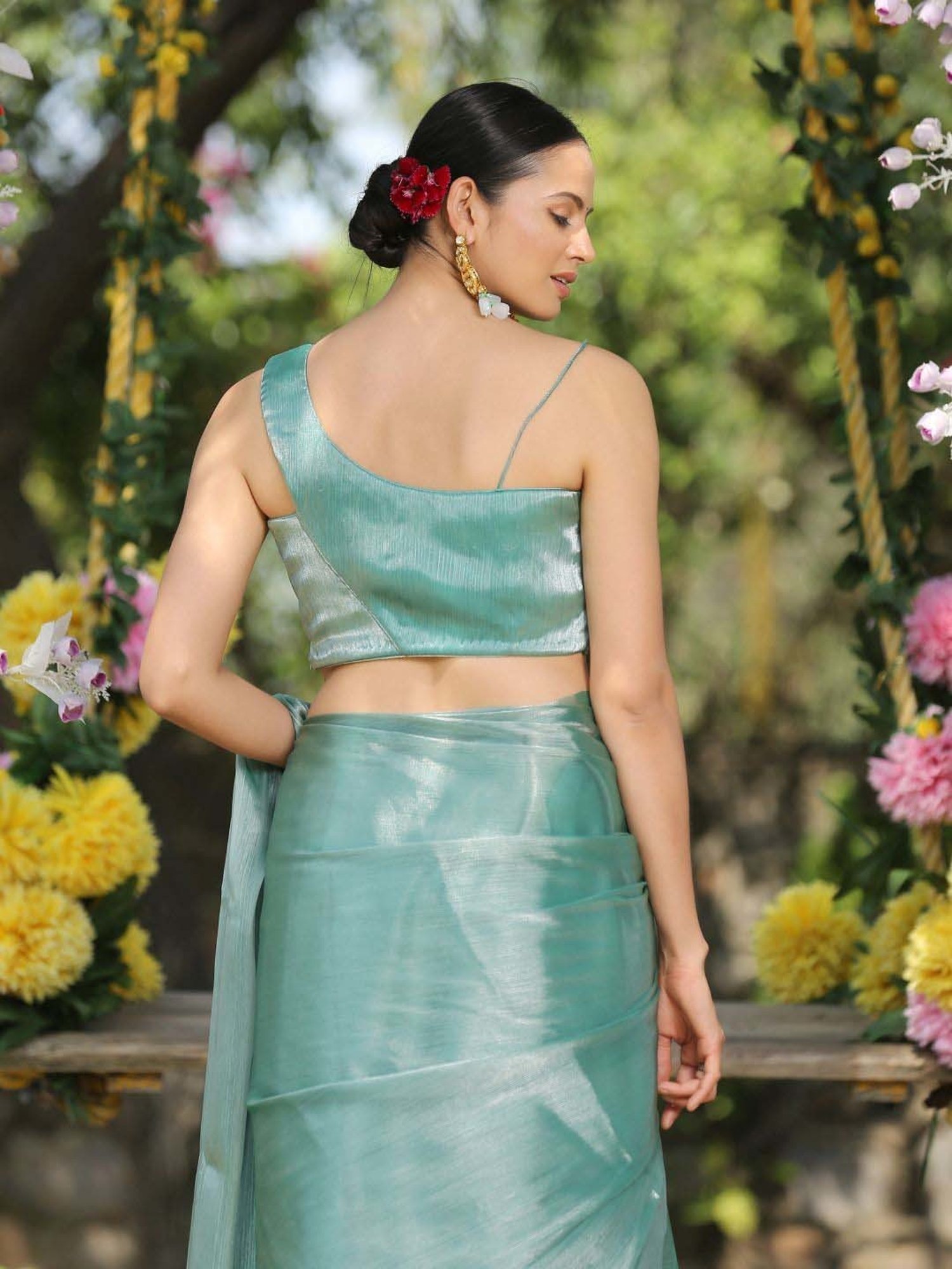 Swtantra Aqua Green Woven Pattern Readymade Blouse