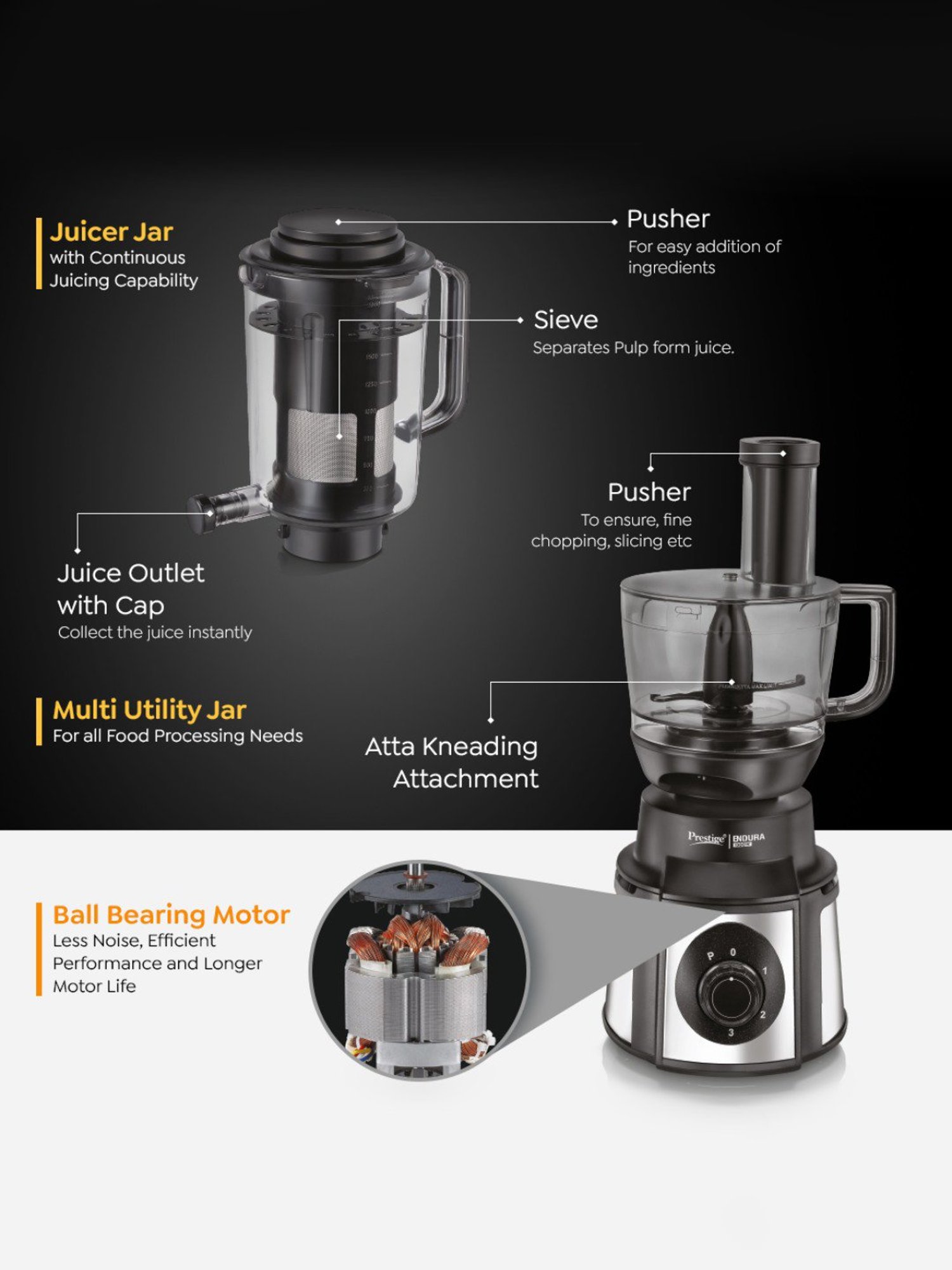 Prestige Endura Pro Multicolor 1000W Mixer Grinder With 6 Jars