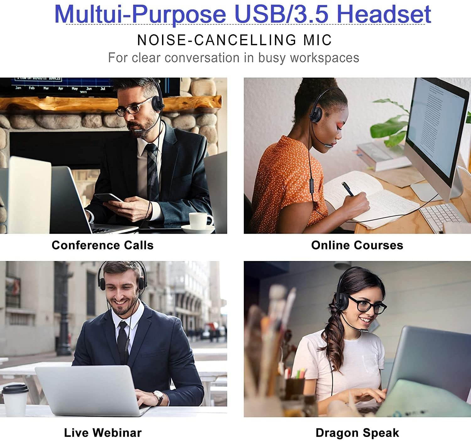 USB Headset with Microphone Noise Cancelling & Ultra-Soft 3.5mm Computer Headset for Laptop PC Cell Phone iPhone Skype Zoom Webinar Call Center Office