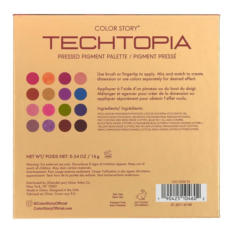 Color Story 16 Shade Pressed Pigment Eyeshadow Palette - Techtopia - 0.54oz
